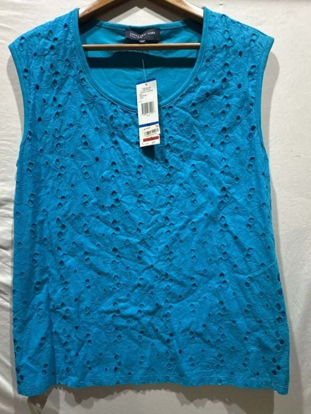 Jones New York Signature Tank Top Size XL Coastal Turquoise Eyelet